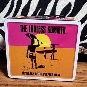 Aquarius The Endless Summer 1964 Surf Movie Tin Lunch Box Pink Orange Retro